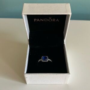 NWT! PANDORA Blue Square Sparkle Halo Ring